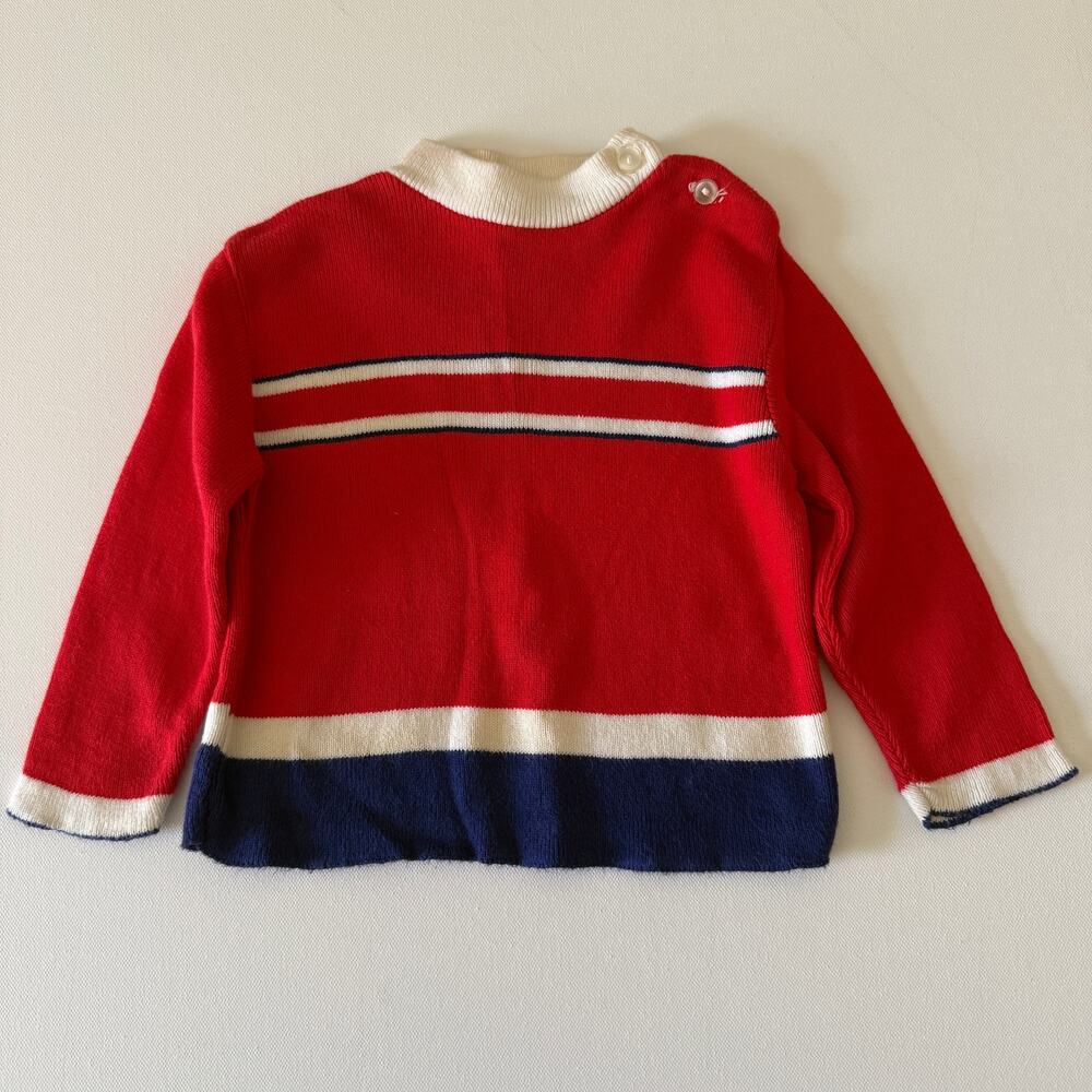 1970s Vintage Doe-Spun Ski Style Red, Black and White Sweater | 18 Months